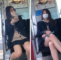 【電車対面】生意気なJKちゃんのはち切れそうな太ももを堪能！