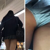 【逆さ撮り】激ミニちゃんを限界突破の接写！プリケツと水色サテンを堪能