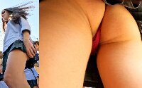 スナイパーの視界 Vol.306　ピンクTバックからハミ毛している制服娘の日常パンチラ